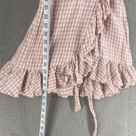 Reformation Dress Womens Small Pink Gingham Linen Wrap Ruffle Mini USA - Picture 5 of 15